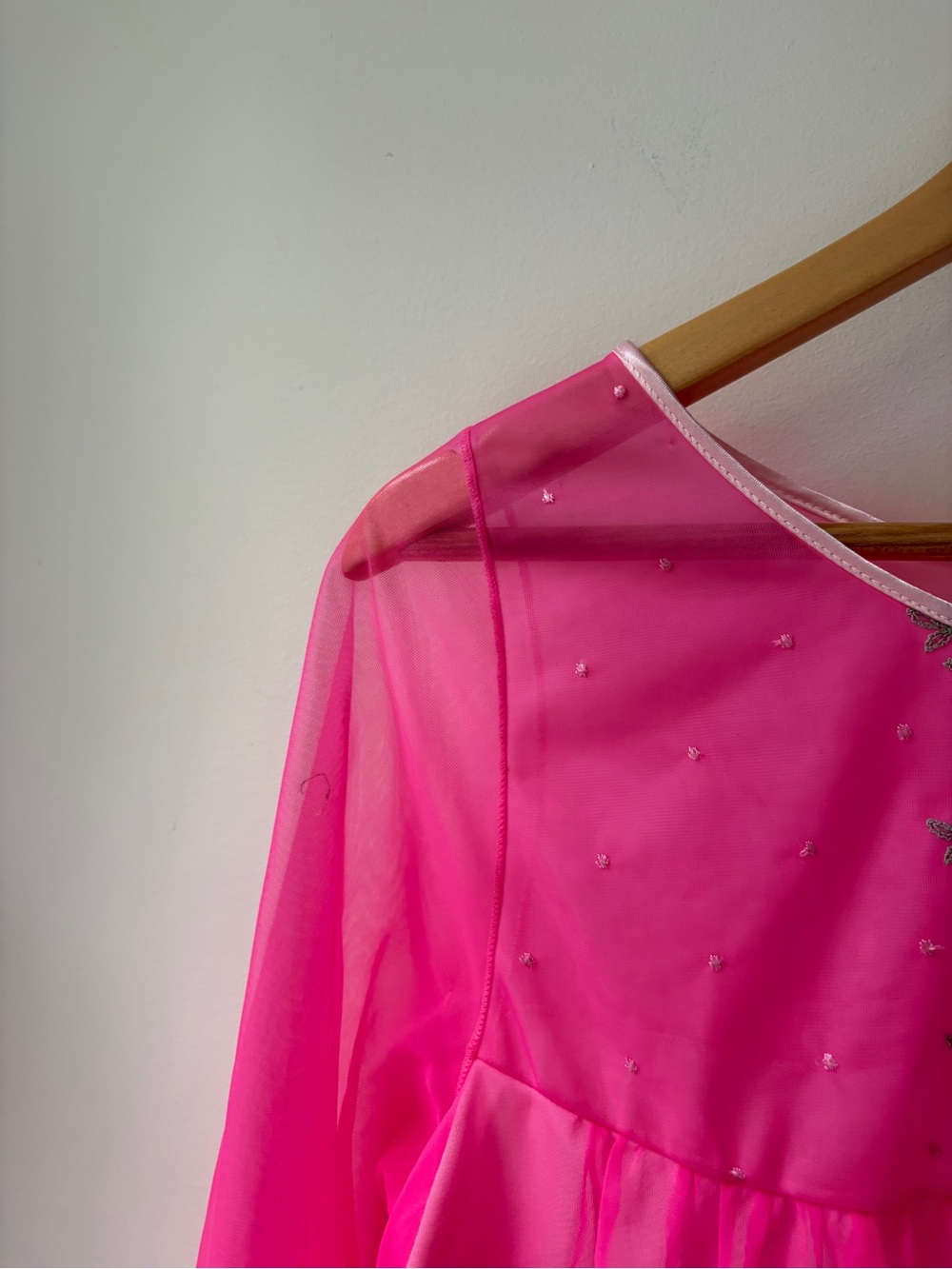 Vintage 60s Sheer Peignoir Embroidered - Picture 7 of 13